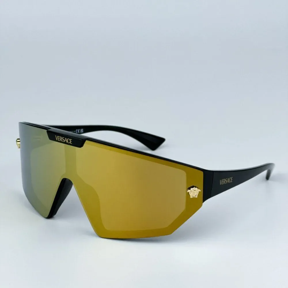 NEW Versace VE4461 GB1/87 Black Dark Grey Mirror Gold Detachable Lens Sunglasses